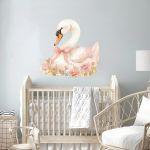 Kids wall stickers Swan watercolor with flowers
