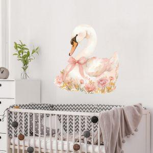 Kids wall stickers Swan watercolor with flowers 2