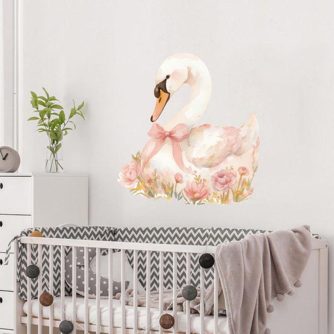 Kids wall stickers Swan watercolor with flowers