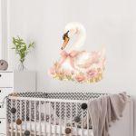 Kids wall stickers Swan watercolor with flowers