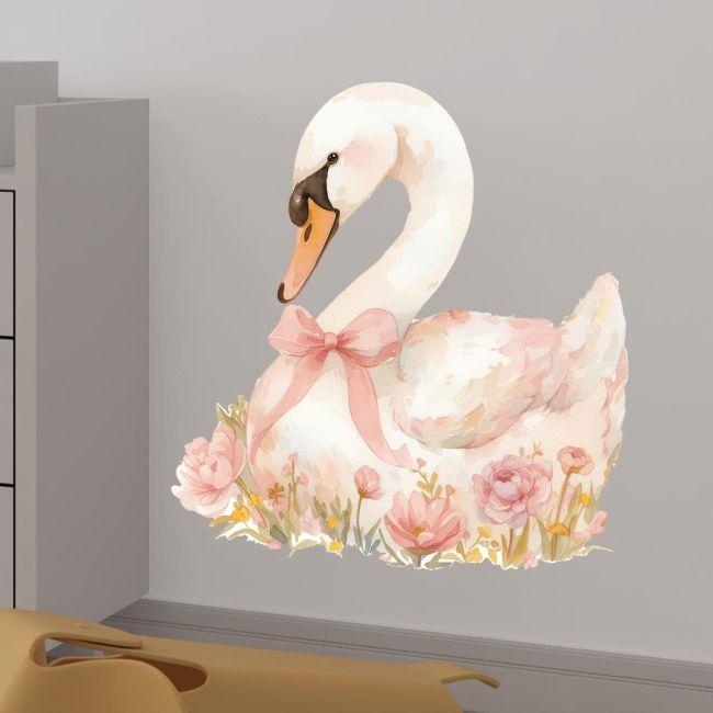 Kids wall stickers Swan watercolor with flowers