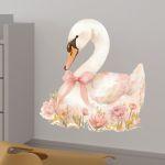 Kids wall stickers Swan watercolor with flowers