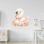Kids wall stickers Swan watercolor with flowers