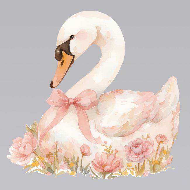 Kids wall stickers Swan watercolor with flowers