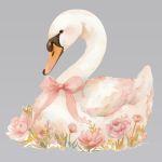 Kids wall stickers Swan watercolor with flowers