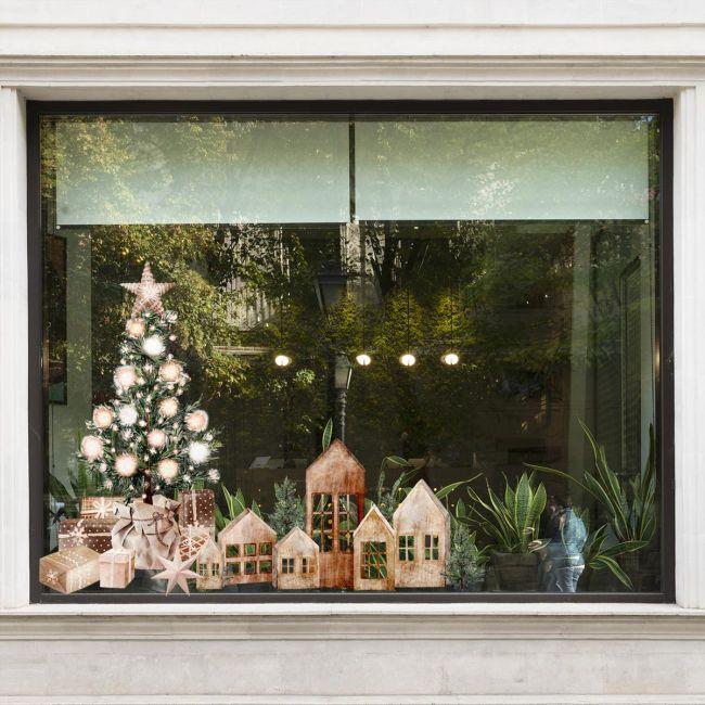 Chrsitmas sticker Tree, gifts and festive houses