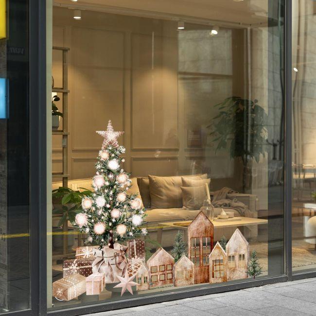 Chrsitmas sticker Tree, gifts and festive houses