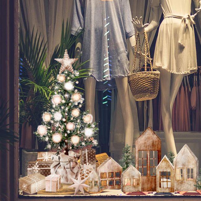 Chrsitmas sticker Tree, gifts and festive houses