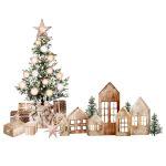 Chrsitmas sticker Tree, gifts and festive houses