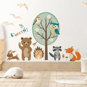 Kids wall stickers Forest animals with name