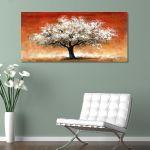 copy ofΠίνακας σε καμβά White tree with red sky, πανοραμικός