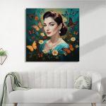 Canvas print Maria Callas with butterflies, square