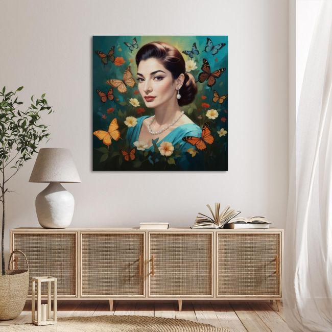 Canvas print Maria Callas with butterflies, square