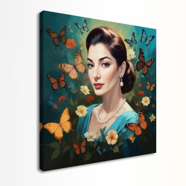 Canvas print Maria Callas with butterflies, square