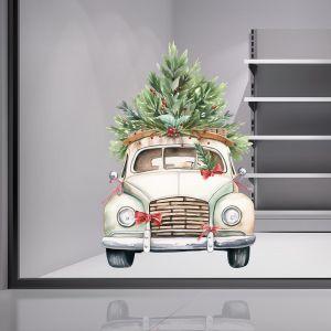 Christmas sticker, Christmas Car Carrying Tree Christmas