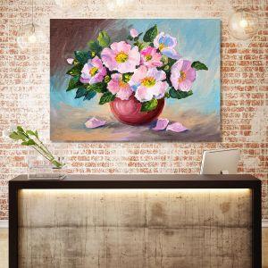 Πίνακας σε καμβά Τριαντάφυλλα, Spring pink wild roses in a vase