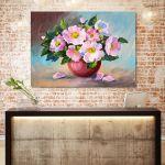 Πίνακας σε καμβά Τριαντάφυλλα, Spring pink wild roses in a vase