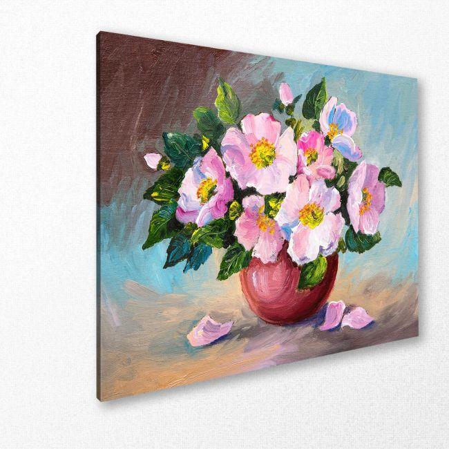 Canvas print Spring pink wild roses in a vase