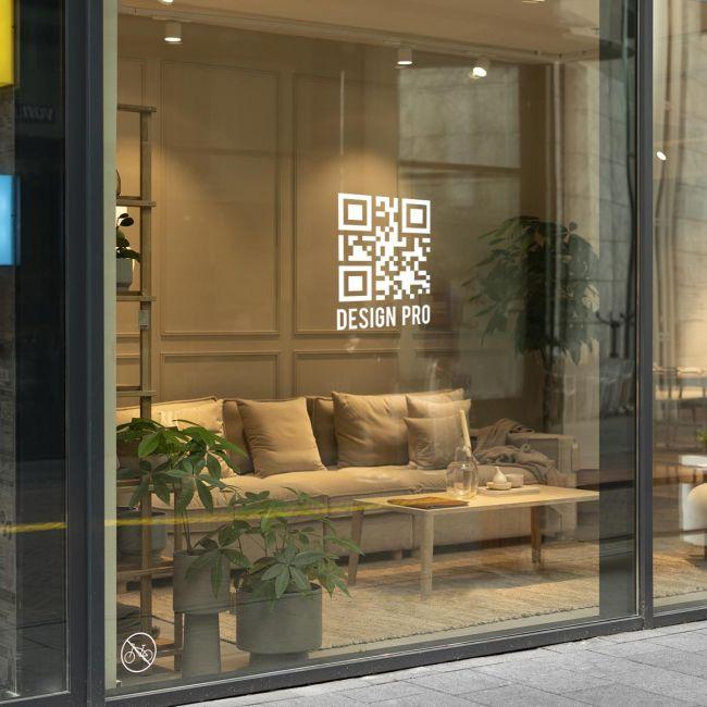 Shop window sticker, qr code and logo white