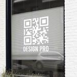 Shop window sticker, qr code and logo white