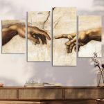 Canvas print The creation of Adam, Michelangelo, close up, four panels