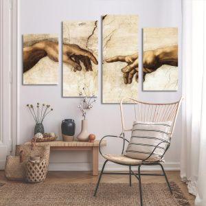 Canvas print The creation of Adam, Michelangelo, close up, four panels 2