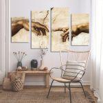 Canvas print The creation of Adam, Michelangelo, close up, four panels