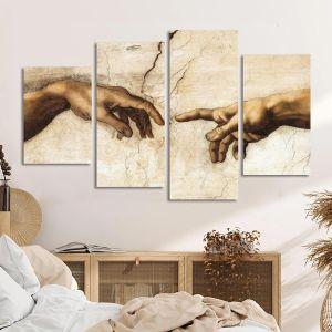 Πίνακας σε καμβά The creation of Adam, Michelangelo,κοντινό, τετράπτυχος