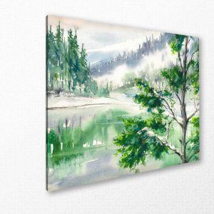 Canvas print Lake forest, Lake and house covered with snow 2