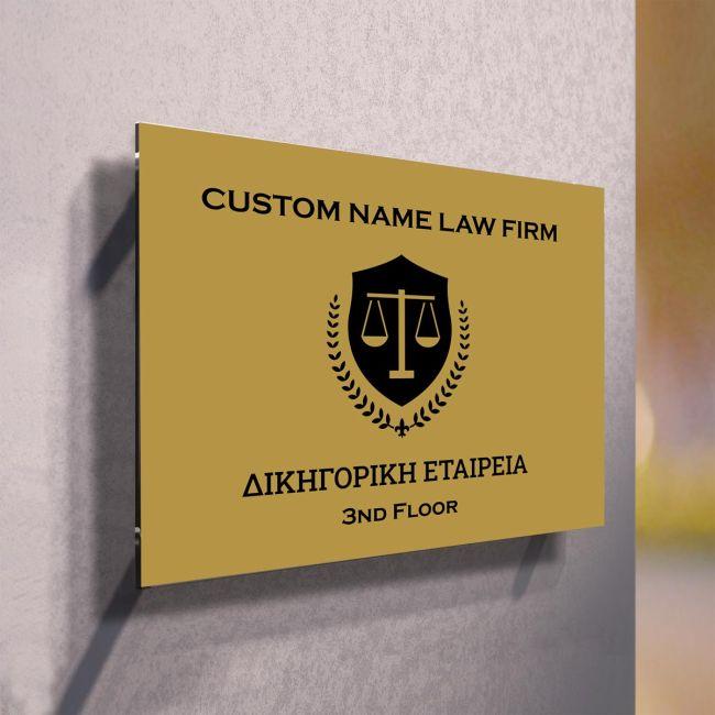 Πινακίδαεπιχείρησης χρυσό plexiglass, μαύρο κείμενο ή λογότυπο
