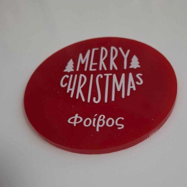 Plexiglas στολίδι,Merry Christmas κόκκινο, με λογότυπο ή κείμενο λευκό