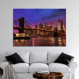 Canvas print Brooklyn bridge and Manhattan at sunset
