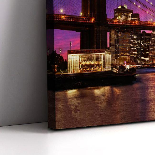 Canvas print Brooklyn bridge and Manhattan at sunset