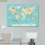 Canvas printOffer Map with animals from each continent