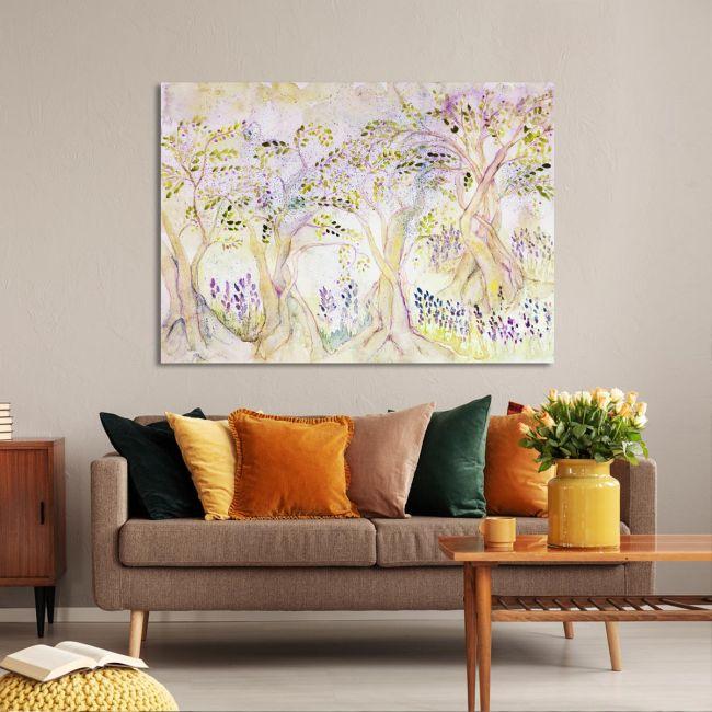 Canvas print Olive trees in lavender field