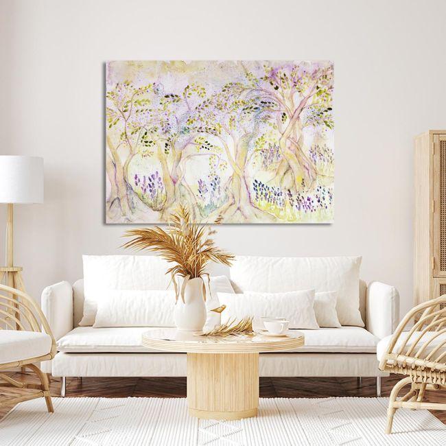 Canvas print Olive trees in lavender field