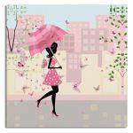 Πίνακας σε καμβά With an umbrella in the city