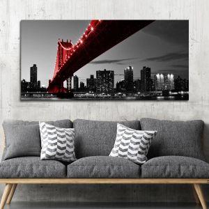 Canvas print Red Manhattan bridge, panoramic