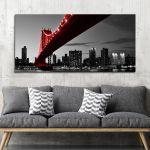 Canvas print Red Manhattan bridge, panoramic