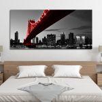 Canvas print Red Manhattan bridge, panoramic