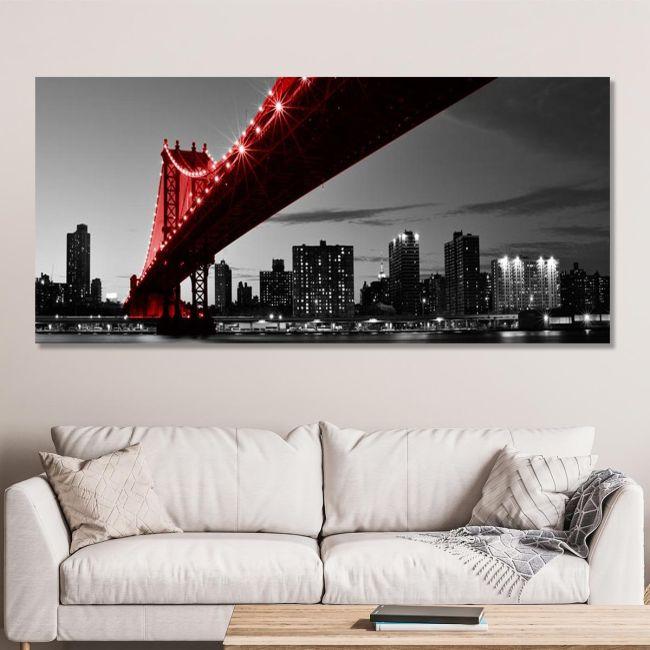Canvas print Red Manhattan bridge, panoramic