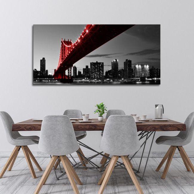 Πίνακας σε καμβά Red Manhattan bridge, πανοραμικός