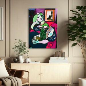 Canvas print Woman with a book reart (original by P. Picasso) reproduction Framed canvas View 1 2