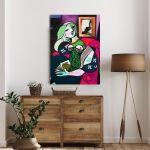 Canvas print Woman with a book reart (original by P. Picasso), reproduction