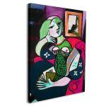 Canvas print Woman with a book reart (original by P. Picasso), reproduction