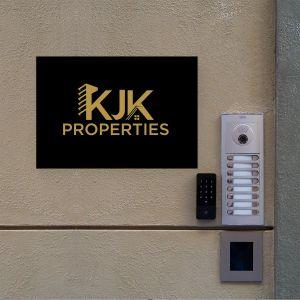 Plexiglass Sign Gold plexi, black letters and logo