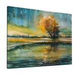 Canvas print Autumn tree reflecting in lake
