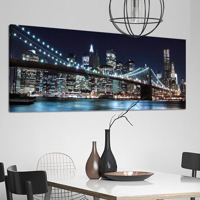 Canvas print Brooklyn bridge dark blue, panoramic