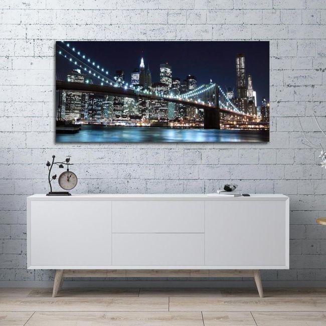 Πίνακας σε καμβά Brooklyn bridge dark blue, πανοραμικός