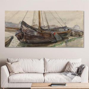 Πίνακας ζωγραφικής Tjalk with rigging Mondrian P. panoramic Καμβάς τελαρωμένος Όψη 1 2